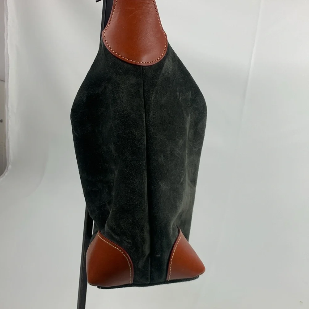 Dooney & Bourke Leather Suede Shoulder Bag Gray Brown Gold Red Lined Pockets - Picture 7 of 16